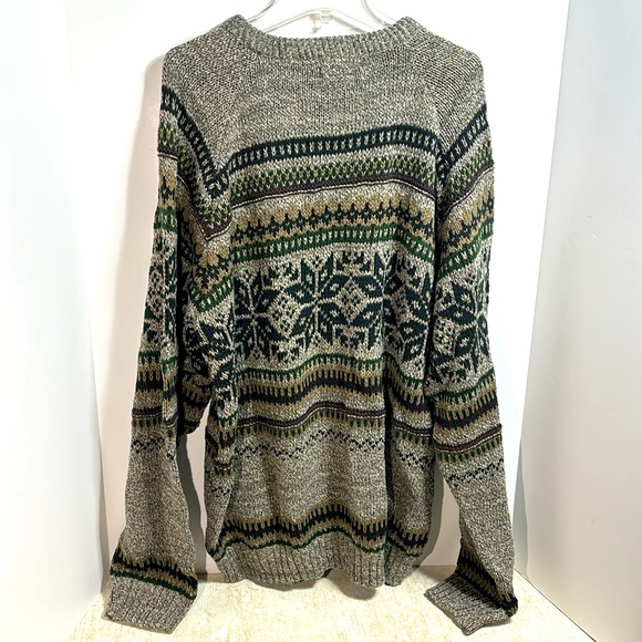 Vintage "FieldMaster" Tan & Olive Green Cotton`/Acrylic Snowflake Sweater XL - Picture 5 of 5
